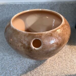 Violet Pot Ceramic Planter Tan Brown Drip Glaze Glaze 1997 One Piece